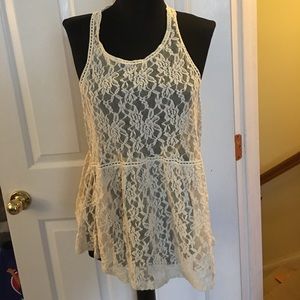Express Cream Lace Sleeveless Top M